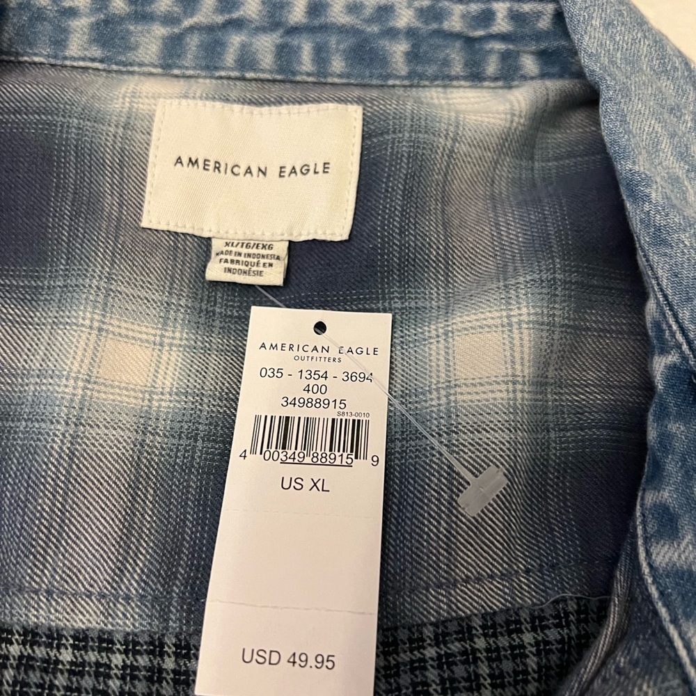 NWT Women’s American Eagle Outfitters Mixed Plaid Blue Shirt - Picture 5 of 5